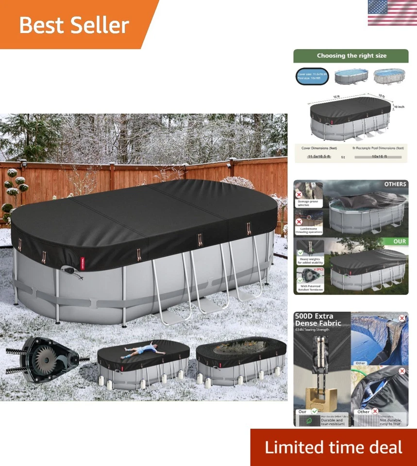 Black Polyester Oval Pool Cover - Lock-in Design - Image 1 of 4
