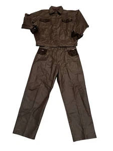 Vintage Fubu Shiny Brown Denim Baggy Jacket Pant Set 90’s XXL 42 X 34 - Picture 1 of 20