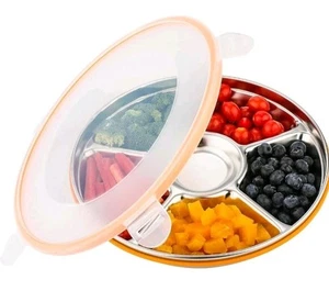 Divided Serving Tray with Lid, Stainless Steel Veggie Tray with Plastic Lid - Picture 1 of 7