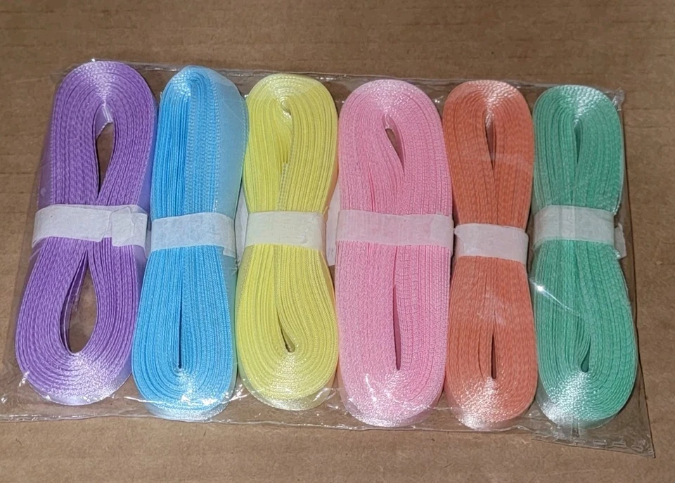 Set Of 6 Pastel Ribbon 3/8"x10yds Each NEW Pink Purple Blue Green Orange Yellow - Image 1 of 1