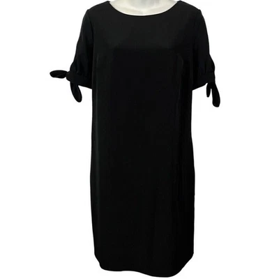 Ab Studio Womens Little Black Shift Short Slit Tie Sleeve Party Solid Dress 10 - Image 1 of 4