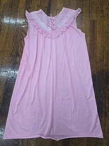 Vintage Rikki New York Long Pink Nightgown Ruffles Lace Nylon Size XL - Picture 1 of 9