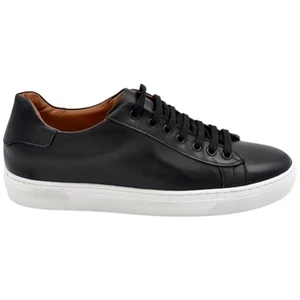 Sneakers uomo bassa in vera pelle nappa nero spazzolato classico sportivo fondo  - Foto 1 di 9