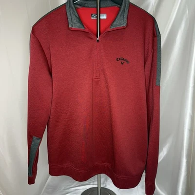 Mens Callaway Sweater SZ Large Red Gray 1/4 Zip Polyester Pullover Outdoors Knit - Image 1 of 4