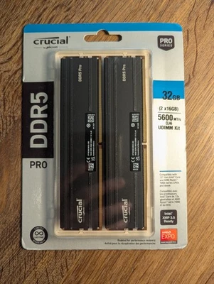 Crucial Pro 32GB Kit (16GBx2) DDR5-5600 UDIMM CL46 CP2K16G56C46U5 - NEW - Image 1 of 3