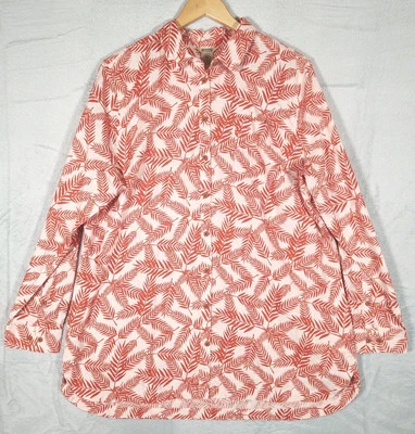DULUTH TRADING Shirt Womens XL Orange Tropical Hemp Cotton Blend Pockets - Image 1 of 4
