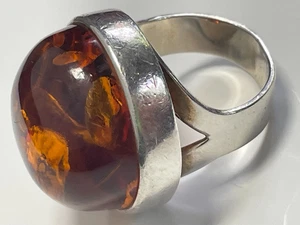 Vintage sterling silver '925' and round honey amber stone ring 12.4g band size O - Picture 1 of 18