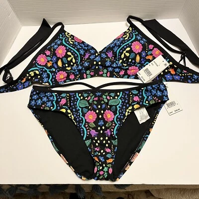 Nuevo con etiquetas Traje de baño Kenneth Cole corte alto Bikini conjunto de 2 piezas talla M con aros ligeramente acolchado Foto 1 de 4