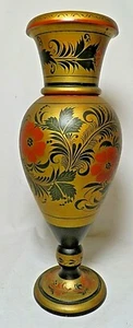 Wooden Vase Made in USSR Hand Painted 2 Piece Design, 14" Tall With Both Pieces - Picture 1 of 11