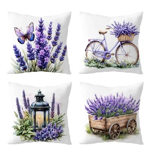 4pcs Rustic Butterfly Purple Lavender Pillow Case Cushion Cover Sofa Home Decor - Picture 1 of 6