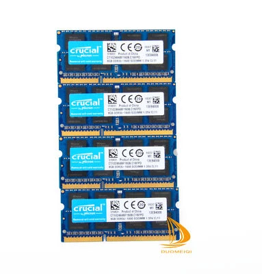 Crucial 4x 8GB 2Rx8 PC3L-12800S DDR3-1600Mhz SODIMM Laptop Memory RAM 204Pin * - Image 1 of 4