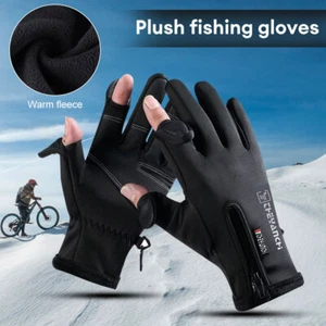 2 Slits Full Finger Fishing Gloves Winter Waterproof Fleece Lined Thermal Gloves - Picture 1 of 15