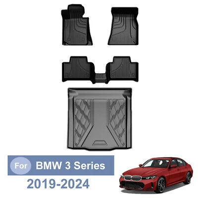 3D Floor Mat Trunk Mat All Weather For BMW 3 Series 330i 330e Sedan 2019-2025 - Image 1 of 4