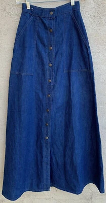 Винтажная джинсовая юбка с застежкой спереди высокая талия длинные карманы Frt 5 24 дюйма талия 70-е? - Изображение 1 из 4