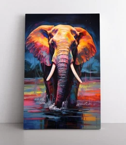 Impresión colorida pintura al óleo de elefante enmarcada lienzo animales vida silvestre África decoración - Imagen 1 de 12