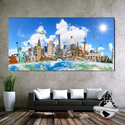 Banner Huge large Size canvas Scenery Decor Wall Home World Map Gift Poster  - Image 1 of 4