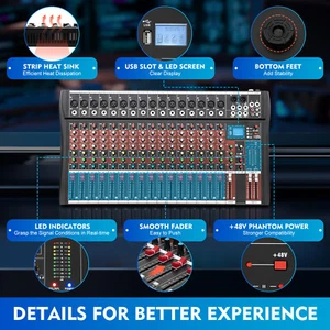 Mezclador alimentado profesional de 16 canales amplificador de mezcla de potencia equipo de audio USB EE. UU. - Imagen 1 de 12