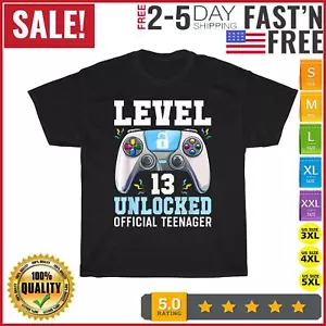 Level 13 Unlocked Video Game 13th Birthday Gamer Boys Kids  T Shirt Men Women NE - Picture 1 of 9