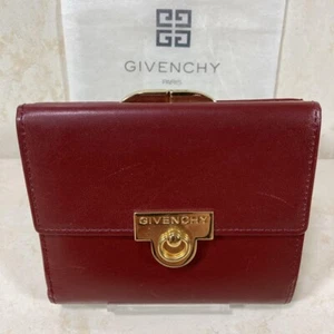 GIVENCHY Tri-fold Wallet Bordeaux Genuine Leather Logo Engraved Gold Hardware - Picture 1 of 12