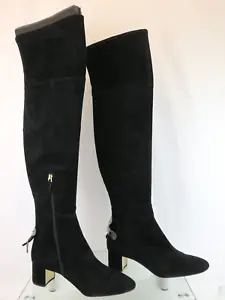 TORY BURCH LAILA 45 BLACK SUEDE BOW GOLD REVA ZIP OVER THE KNEE BOOTS 11 $598 - Picture 1 of 11