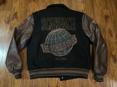 Chaqueta de cuero de lana marrón Scarface The Works Is Your Tony Montana forro  Foto 1 de 4