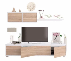 Mueble de Salon Moderno, Modulos de Comedor con acabado de color Blanco y Roble - Imagen 1 de 6