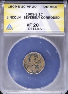 1909 S 1C Lincoln Wheat Cent ANACS VF 20 Details Very Fine - Picture 1 of 4