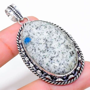 K2 Blu Azzurrite Gemma Fatto a Mano 925 Argento Sterling Ciondolo Gioielli 6.1cm - Foto 1 di 5