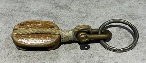 Vintage Wood Block and Tackle Nautical Pulley Brass Keychain Sailor Key Chain - Picture 1 of 4