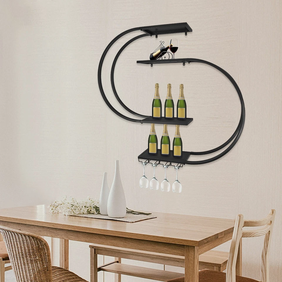Wall Mounted Wine Rack, Wine Storage Rack, Wine Rack with Wine Glass Hooks - Image 1 of 4