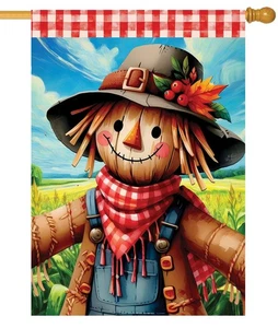 Scarecrow and Pumpkin House Flag - Picture 1 of 1