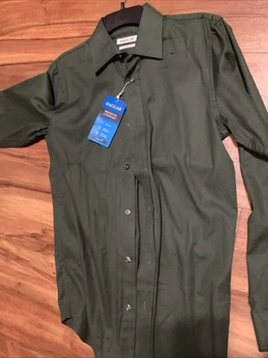 Camisa de vestir Haggar para hombre verde texturizada calce ajustado L/S botón delantero 17-17,5 32/33 N Foto 1 de 4