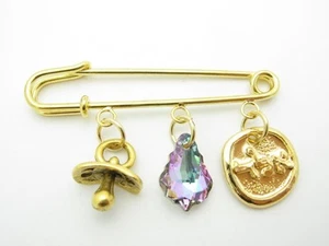 Cochecito de bebé enchapado en oro de 18 quilates cristal para mal de ojo Hamsa Cabalá regalo - Imagen 1 de 1