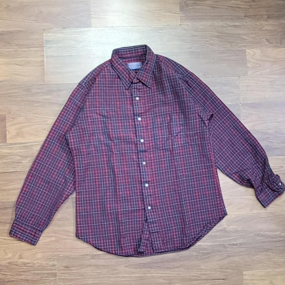 Vintage 80s-90s pendleton red and green striped dress shirt Size Large - Image 1 of 4