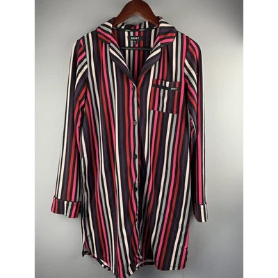 DKNY Sleepwear Top Womens Small Sleepwear Striped Button-Front Chest Pocket - Image 1 of 4