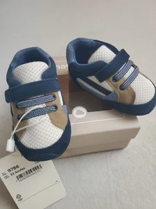 MAYORAL Newborn Baby Boy Cream Blue Pre Walker Shoes Infant Size EU 18 Us 3 New - Picture 1 of 7