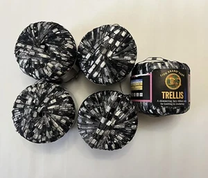 Lot 5 Trellis Lion Brand Shimmering Lacy Ribbon Yarn - Nightlife - Black & White - Picture 1 of 4