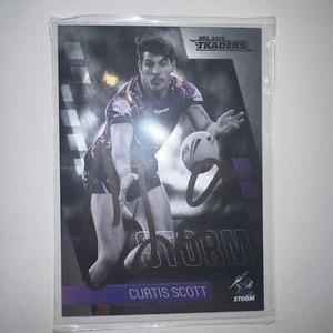 Curtis Scott Signed 2019 NRL Parallel Traders card Melbourne Storm