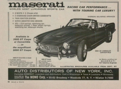 1962 Maserati 3500 GT Cabriolet Convertible Luxury Sports Car VINTAGE PRINT AD - Image 1 of 2