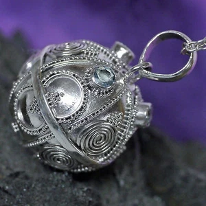 925 Silber Engelsrufer mit Topas blauTop Preis D:2cm KLANGKUGEL HANDARBEIT+ Band - Bild 1 von 6