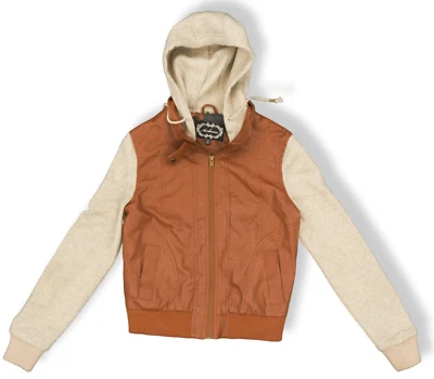 Ambiance Apparel Women's Brown Beige Leather Long Sleeve Full-Zip Jacket Size M - Image 1 of 4