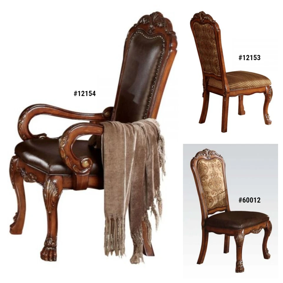 ACME Dresden Traditional Cherry Oak Fabric & PU Finish 46"H Arm / Side Chair  - Image 1 of 1