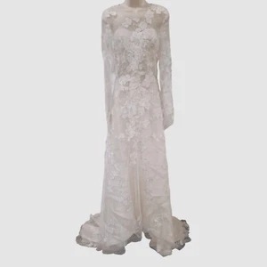 $7399 Naeem Khan Women Ivory Silk Floral Lace Augusta Wedding Gown Dress Size 8 - Picture 1 of 12