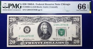 1969A $20 Federal Reserve Note Fr-2068-G Chicago PMG66 Gem EPQ - Picture 1 of 4