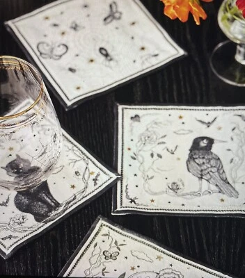 Anthropologie Florence Balducci Cocktail Napkins Set Of 4 Spooky Decor 6” New