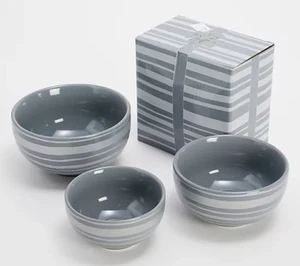 Temp-tations Stripe 3-piece Nested Bowl Set 6oz 10oz 16oz Grey H224511 PLZ READ - Picture 1 of 2