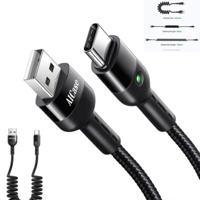 Spring USB Type-C Cable Charger Cord for Samsung Galaxy S25 S24 S23 iPhone 17 16 - Image 1 of 4