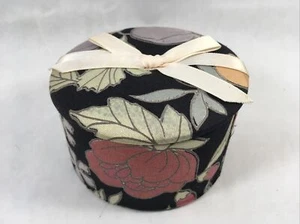 Floral Fabric Trinket Box Black with Peonies 3.5" Storage Container Floral - Picture 1 of 11