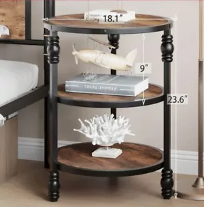 3-Tier Round Wood Side Table Coffee Table Storage Shelf Bedroom Night Stand - Picture 1 of 8
