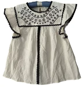 Mine Brand Top S New Boho Hippie Black Lace Trim Popover Peasant Shirt Blouse - Picture 1 of 9